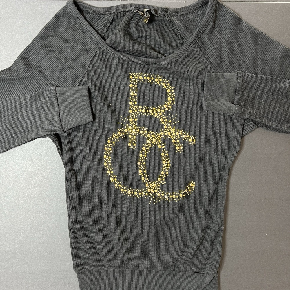 Rocawear Thermal Shirt Women's S‎ Black Rhinestone Logo Y2K Vintage Grunge